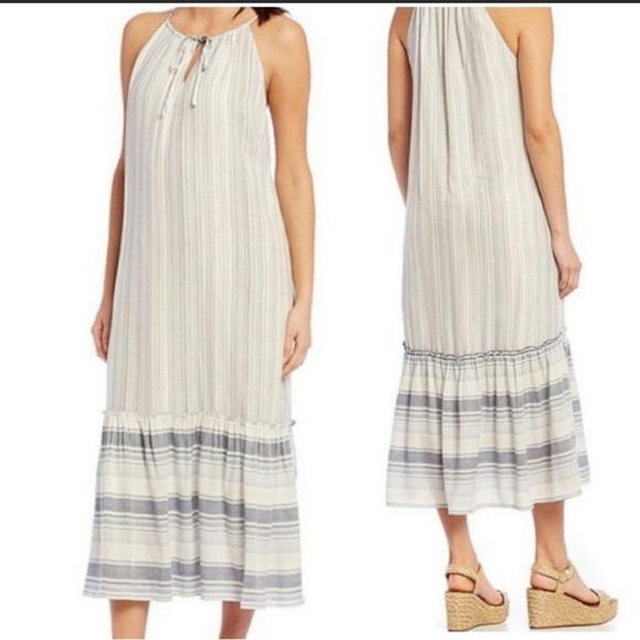 Cremieux Jamie Striped Maxi Dress w Ruffle Hem in Navy & Ivory/White - Picture 5 of 12